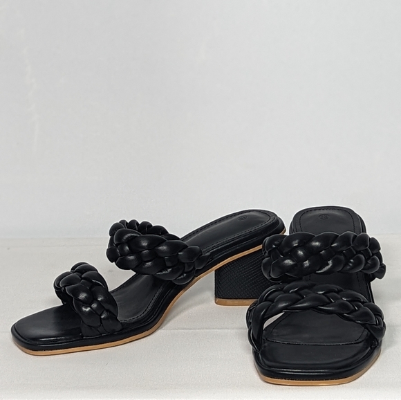 NEW Coutgo Womens Braided Square Open Toe Backless Slip-on Heeled Sandal Sz 5.5 - Picture 2 of 4